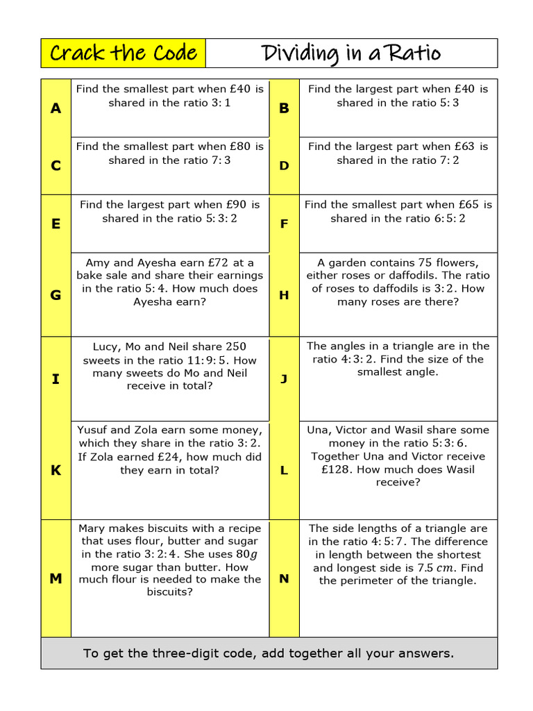 Dividing in A Ratio Crack The Code (DR Austin) | PDF