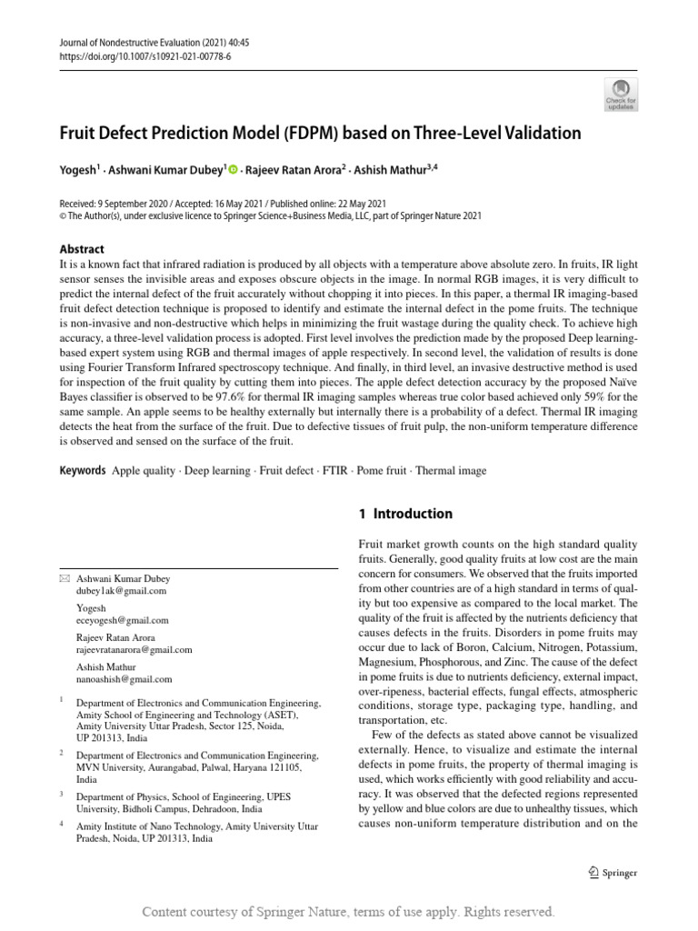 Fruit Defect Prediction Model FDPM Based On Three | PDF