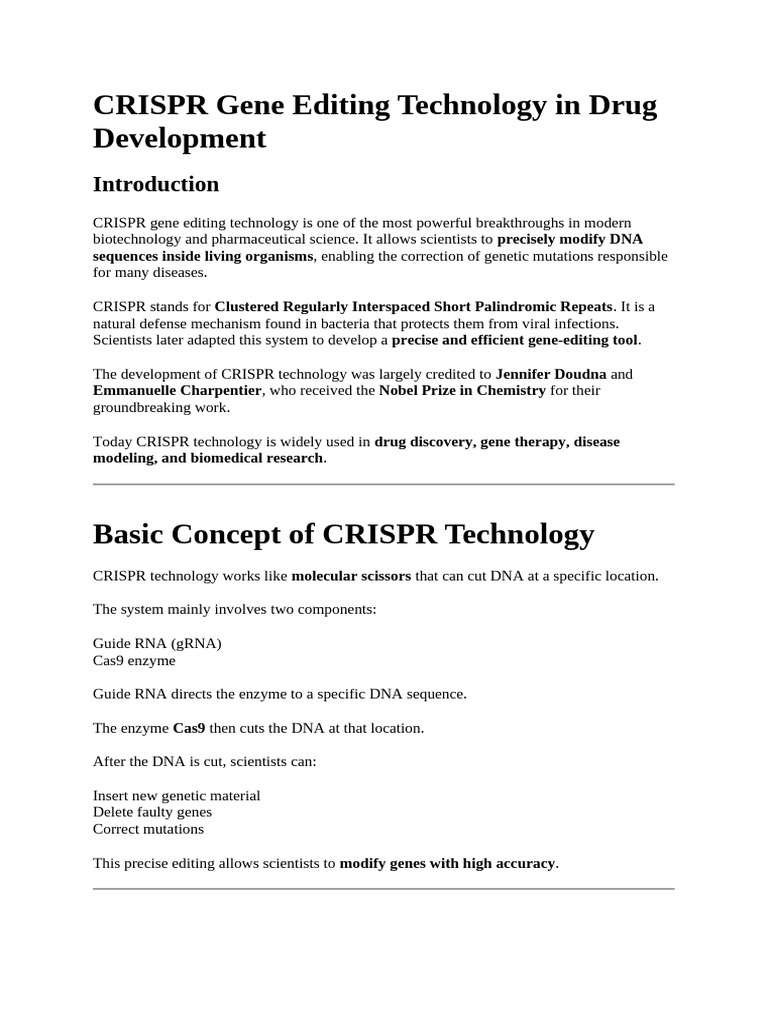 CRISPR Gene Editing Technology in Drug Development | PDF | Crispr | Virus