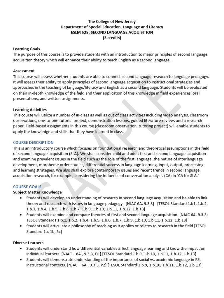 Sample ESL Syllabuses2 | PDF | English As A Second Or Foreign Language ...
