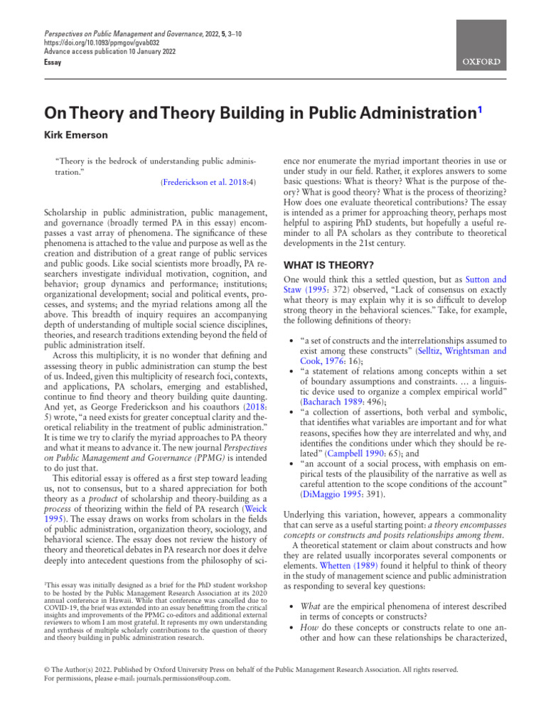 On Theory and Theory Building in Public Administration (1.2) | PDF ...