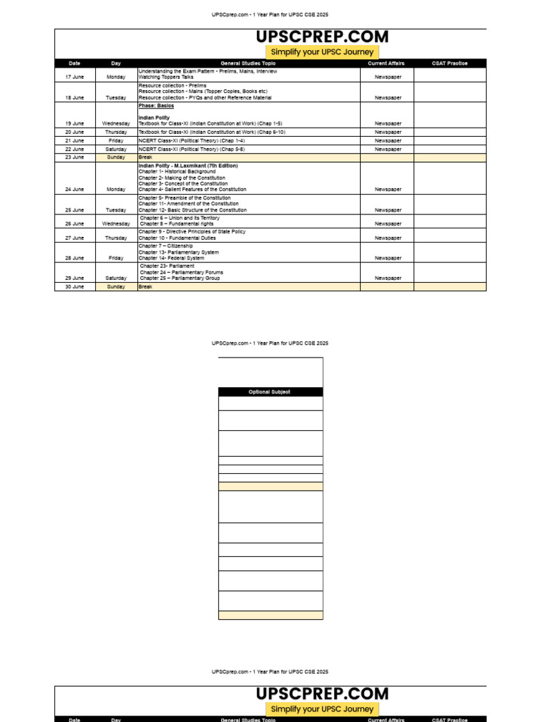 1 Year Plan For UPSC CSE 2025 - UPSCprep - Com - Daily Plan | PDF ...