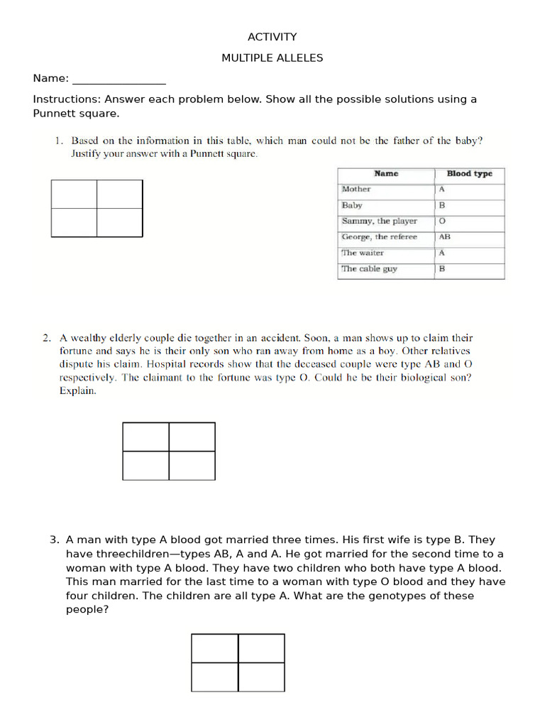 Activity - For Grade 9 Multiple Alleles | PDF