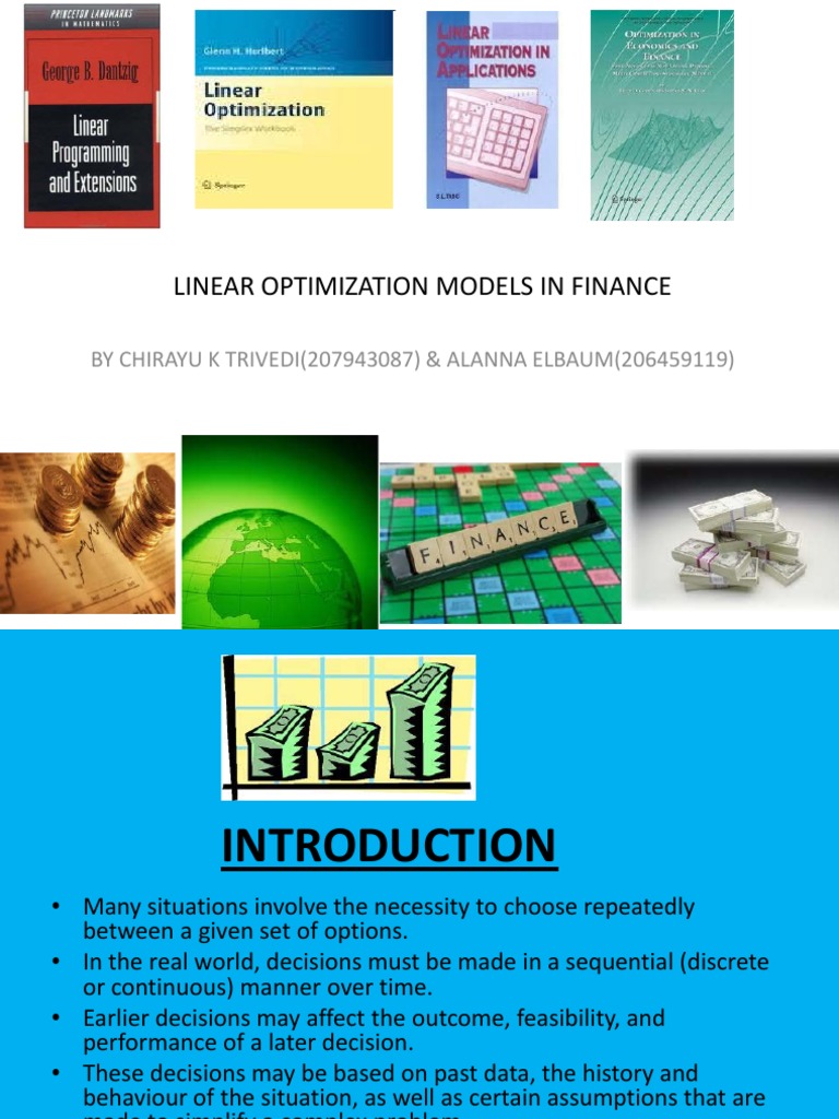 Linear Optimization Models in Finance: BY CHIRAYU K TRIVEDI (207943087 ...