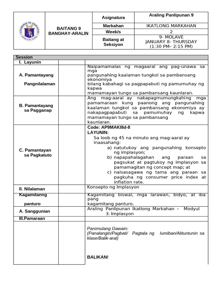 LESSON-PLAN - Lesson 6 Implasyon Po. | PDF