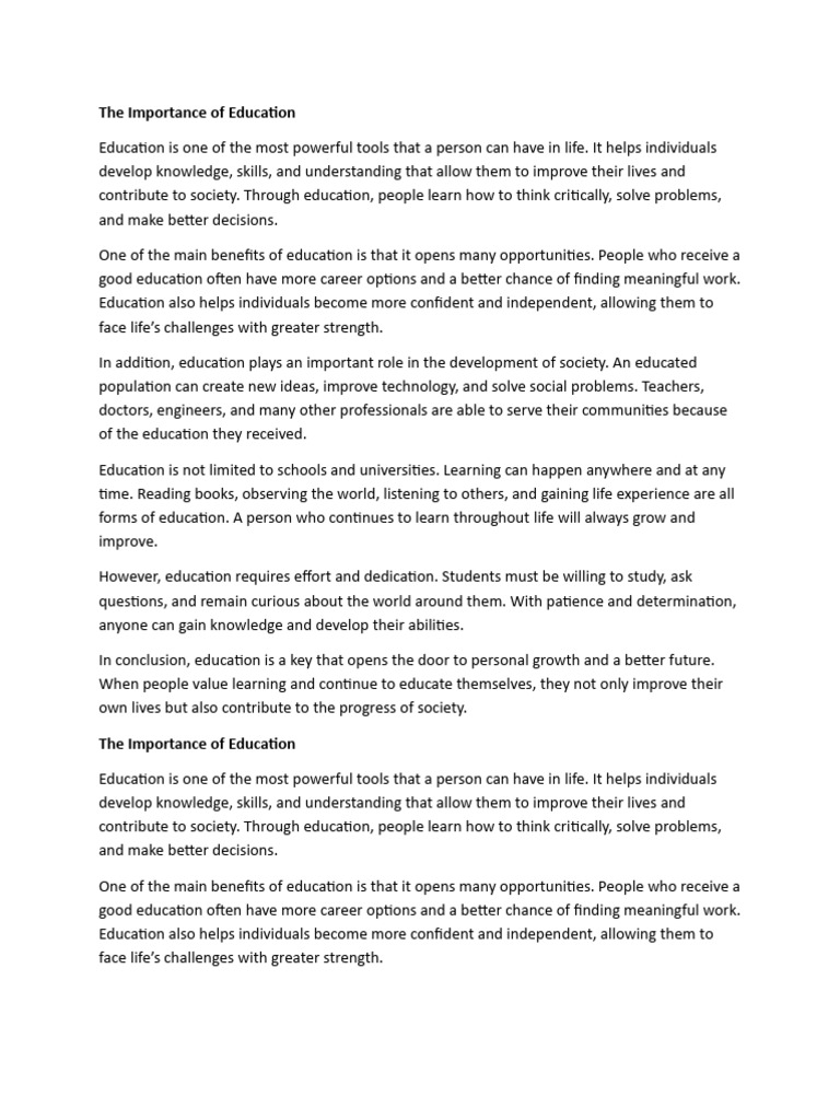 The Importance of Education | PDF | Learning | Knowledge
