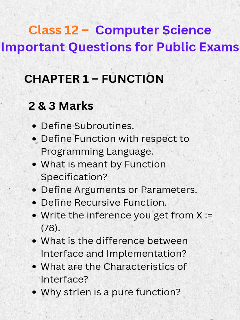 Class 12 Important Qns For Public Exam Computer Science | PDF | Sql ...