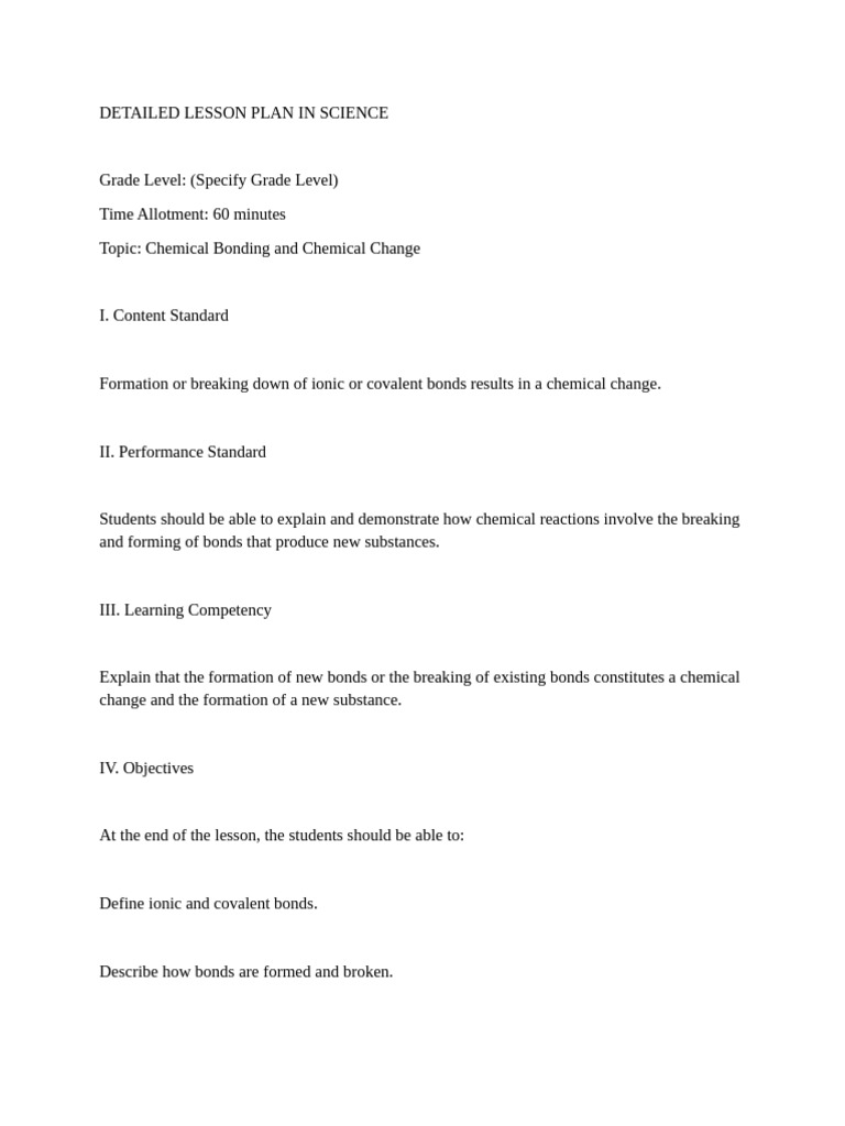 Detailed Lesson Plan in Science | PDF | Chemical Bond | Chemistry