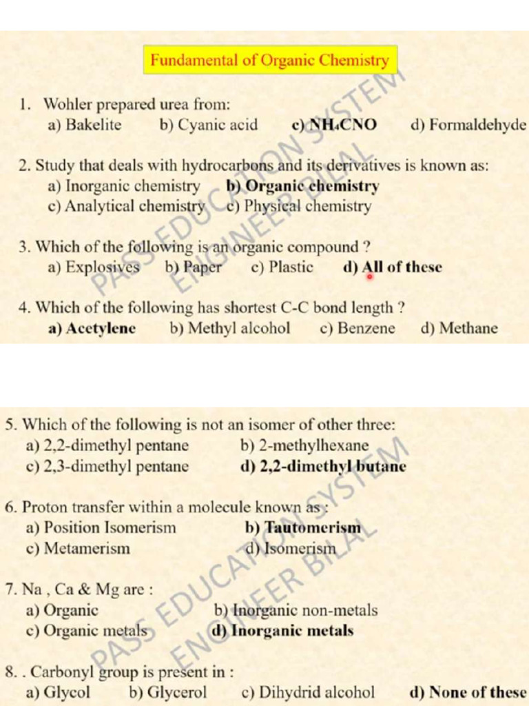 Organic Chemistry Repeated Mcqs | PDF