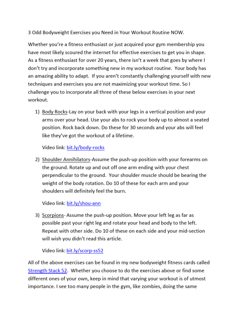 3 Odd Bodyweight Exercises You Need in Your Workout Routine NOW | PDF