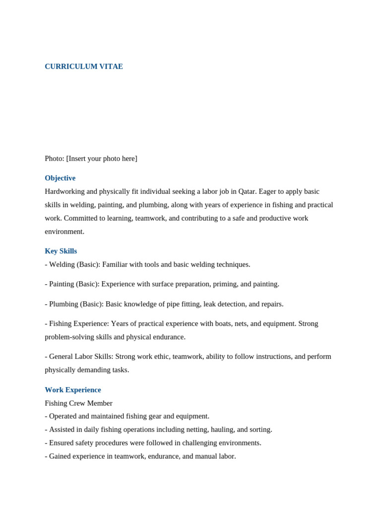Labour CV Qatar Professional Sample | PDF