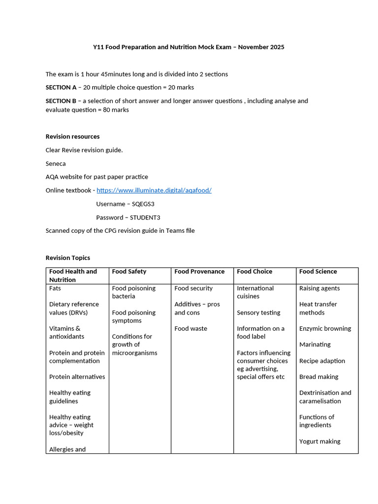 FoodTech Revision List | PDF