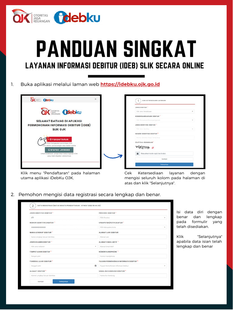 Panduan Singkat Layanan Informasi Debitur (IDeb) SLIK Secara Online | PDF