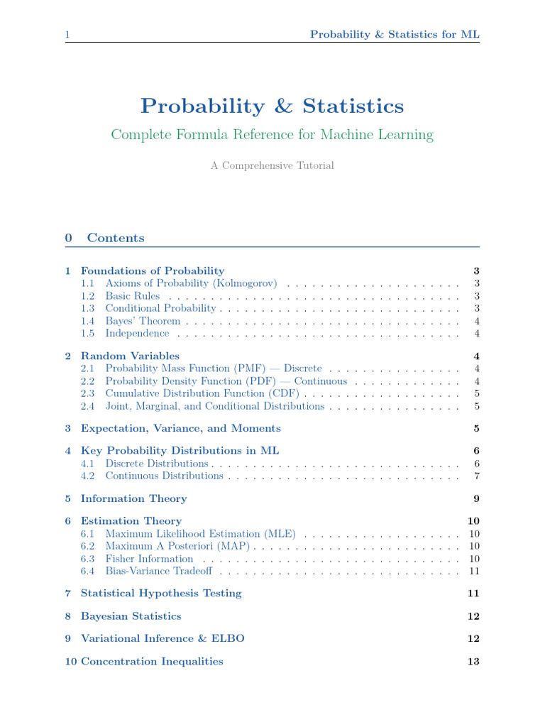 ML Probability Statistics Formulas | PDF | Probability Theory ...