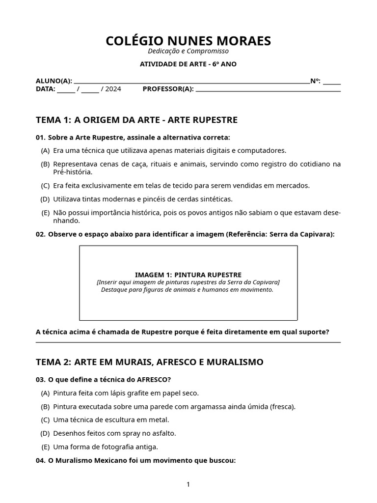 Atividade de Arte - 6º Ano | PDF | Pinturas | Desenho