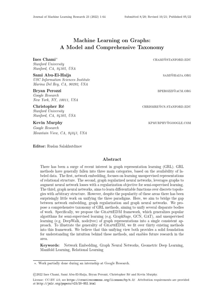 Machine Learning On Graphs A Model and Comprehensive Taxonomy - 2022 ...