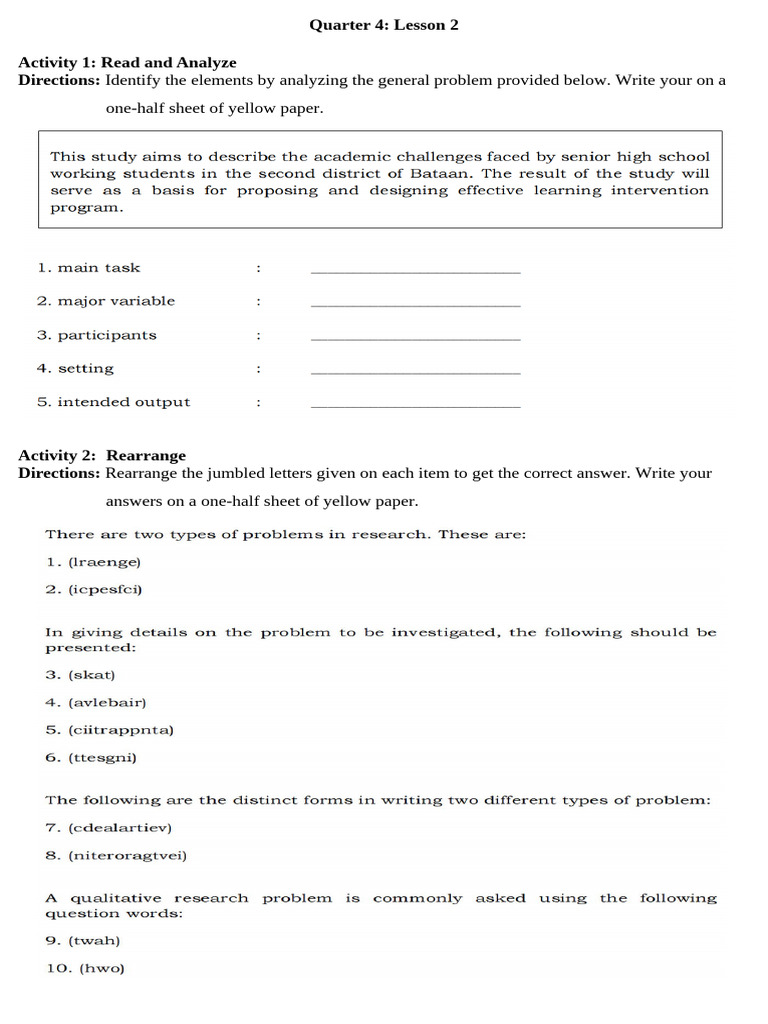 Quarter 4 Lesson 2 Activity 2 | PDF