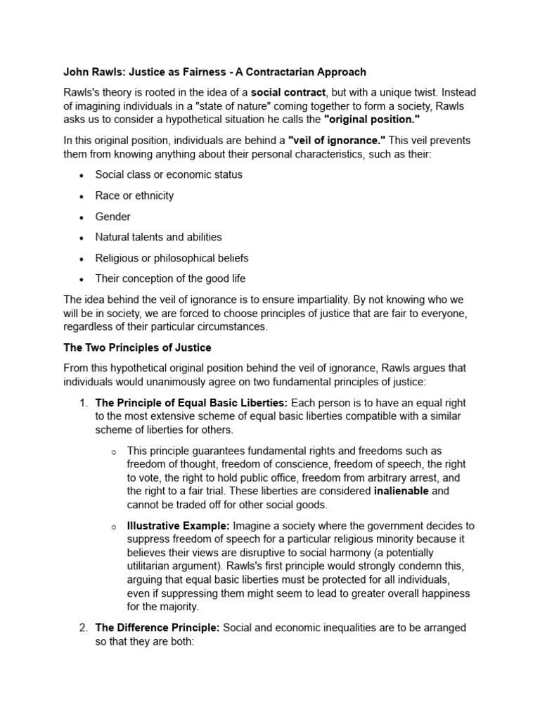 John Rawls Justice As Fairness - A Contractarian Approach | PDF | John ...
