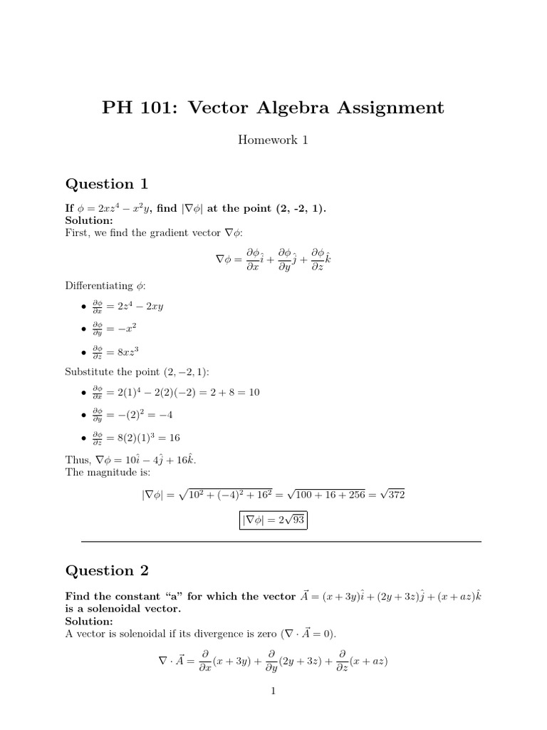 Vector Analysis Assignment Solutions (BALAJI) | PDF | Mathematical ...