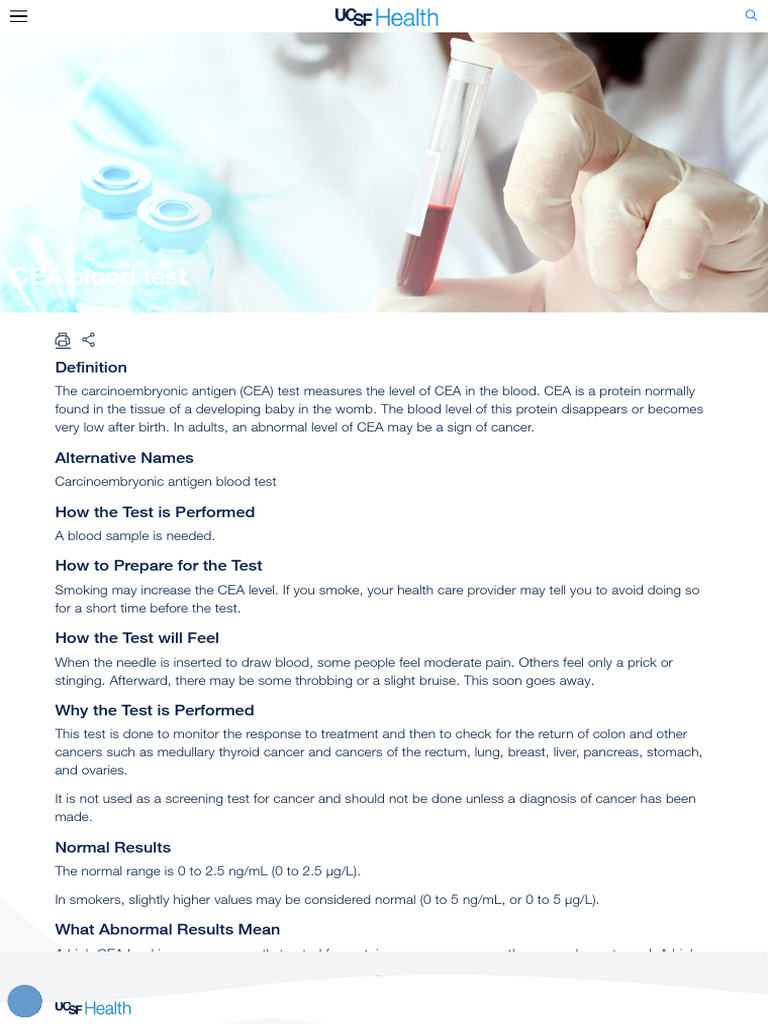 (Carcinoembryonic Antigen) CEA Blood Test | PDF | Cancer | Medicine
