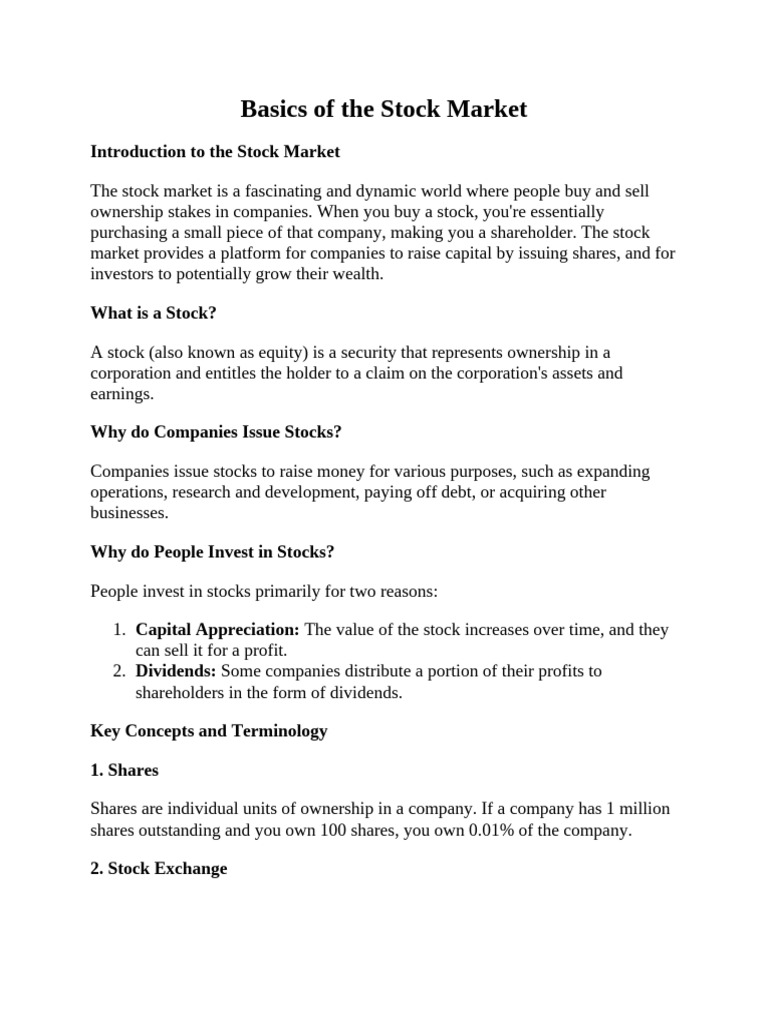 Basics of The Stock Market | PDF | Stocks | Market Trend