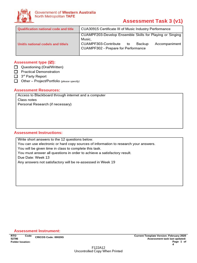 At 3 Knowledge Evidence - Assessment Tool | PDF