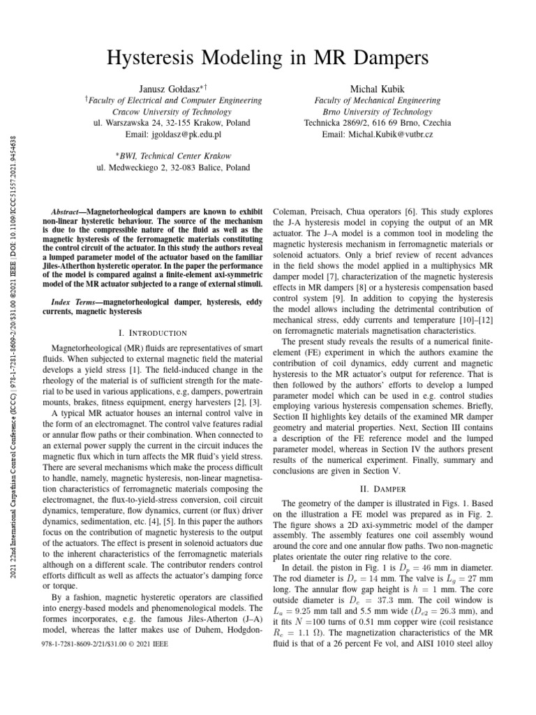 Hysteresis Modeling in MR Dampers BWI | PDF | Hysteresis | Inductor