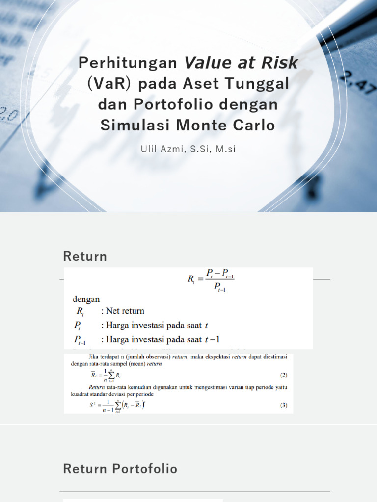 Perhitungan Value at Risk (VaR) Dengan Simulasi Monte CARLO | PDF
