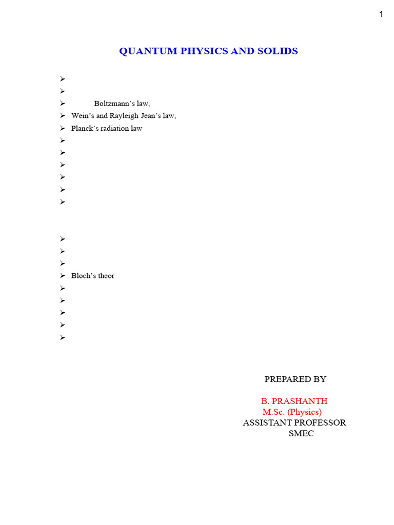 1 Quantum Physics & Solids | PDF