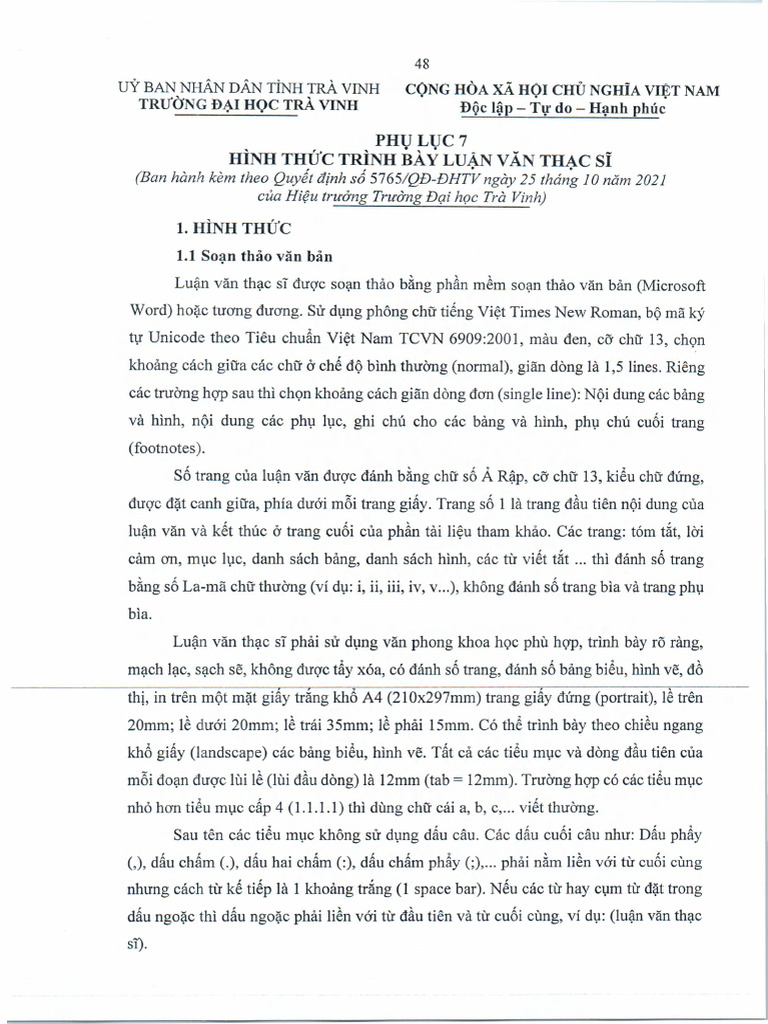 PHU-LUC-7 - Huong Dan Trinh Bay Luan Van - TT23 | PDF