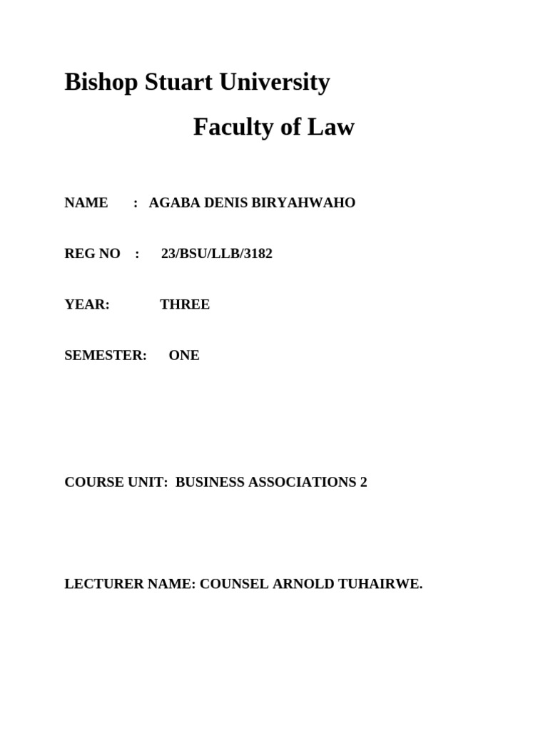 Agaba Denis Ba 2 Course Work | PDF | Partnership | Business Law