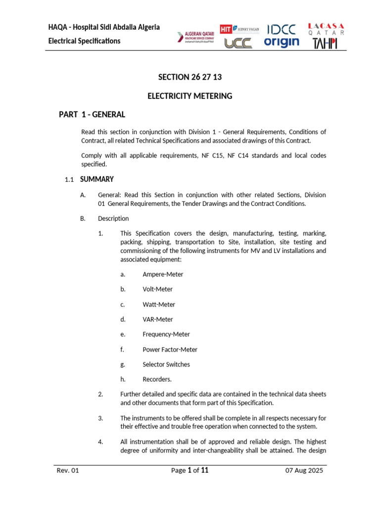 26 27 13 Electricity Metering | PDF | Specification (Technical Standard ...