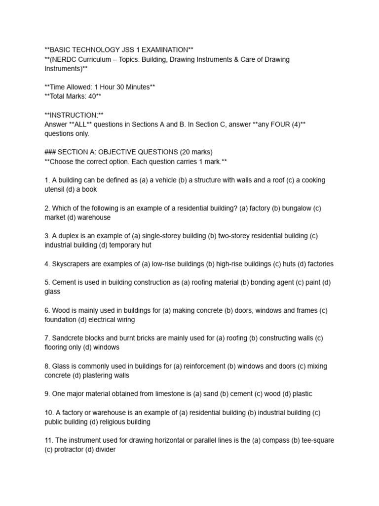 Basic Technology Jss 1 | PDF | Building | Building Engineering