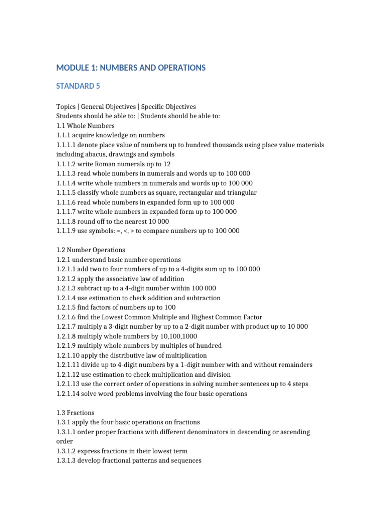 PSLE Mathematics Modules, Topics & Objectives | PDF | Area | Equations
