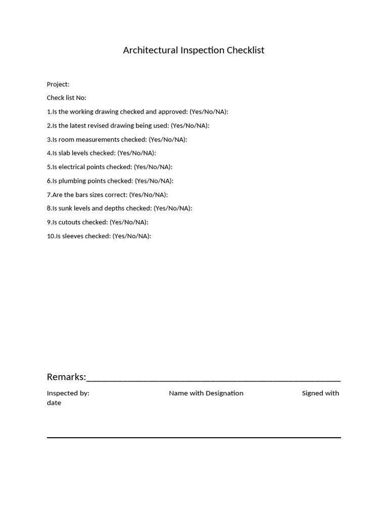 Architectural Inspection Checklist | PDF