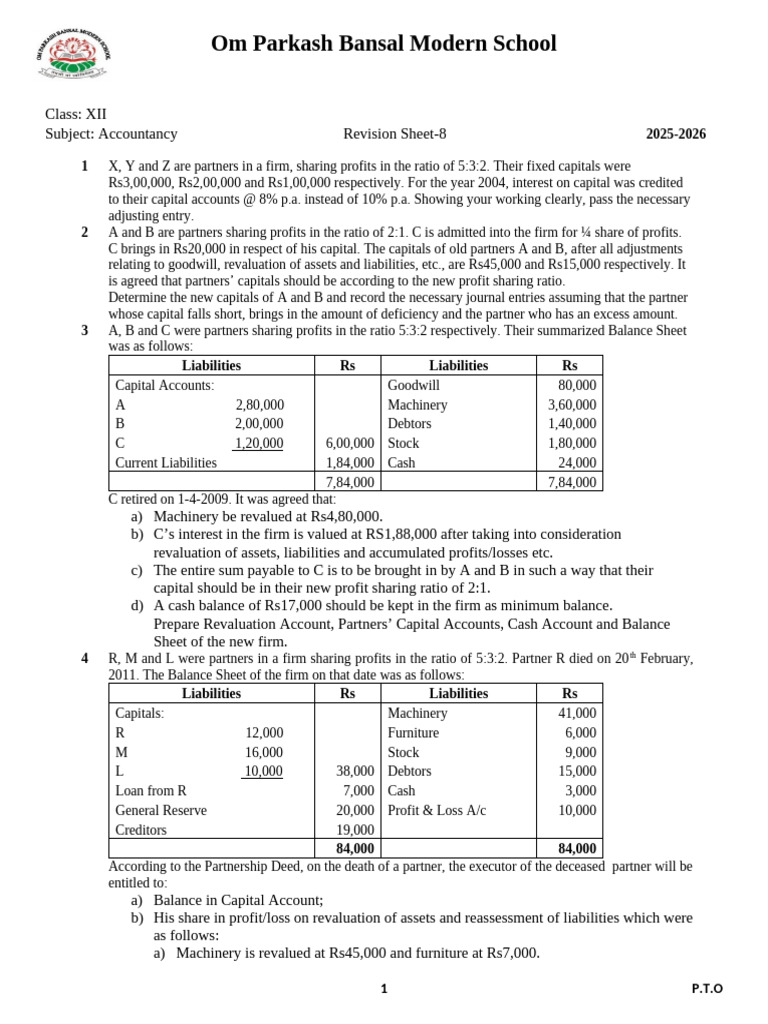 Assignments 8 25-26 Class 12 | PDF | Balance Sheet | Goodwill (Accounting)