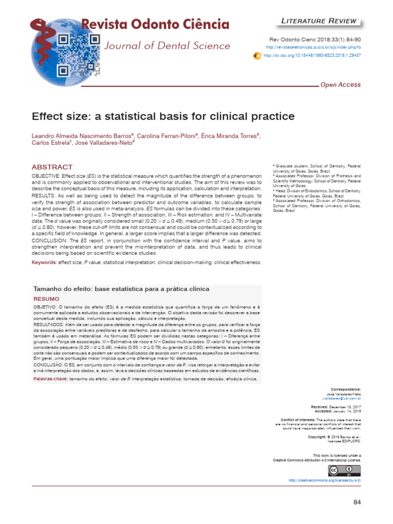 Effect Size A Statistical Basis For Clinical Practice | PDF | Effect ...