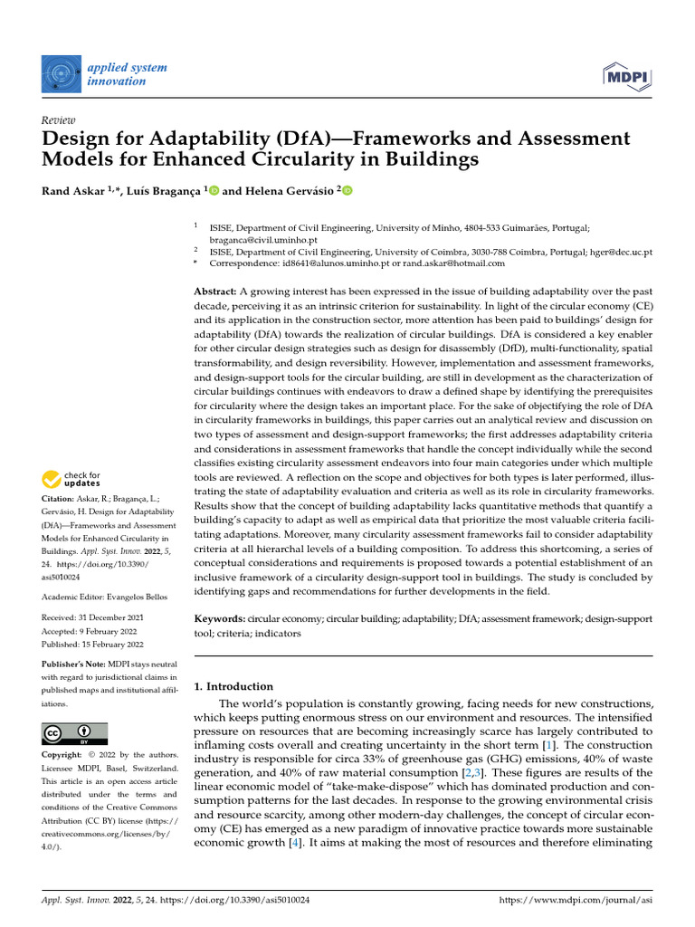 Design For Adaptability DfAFrameworks and Assessment Models For ...
