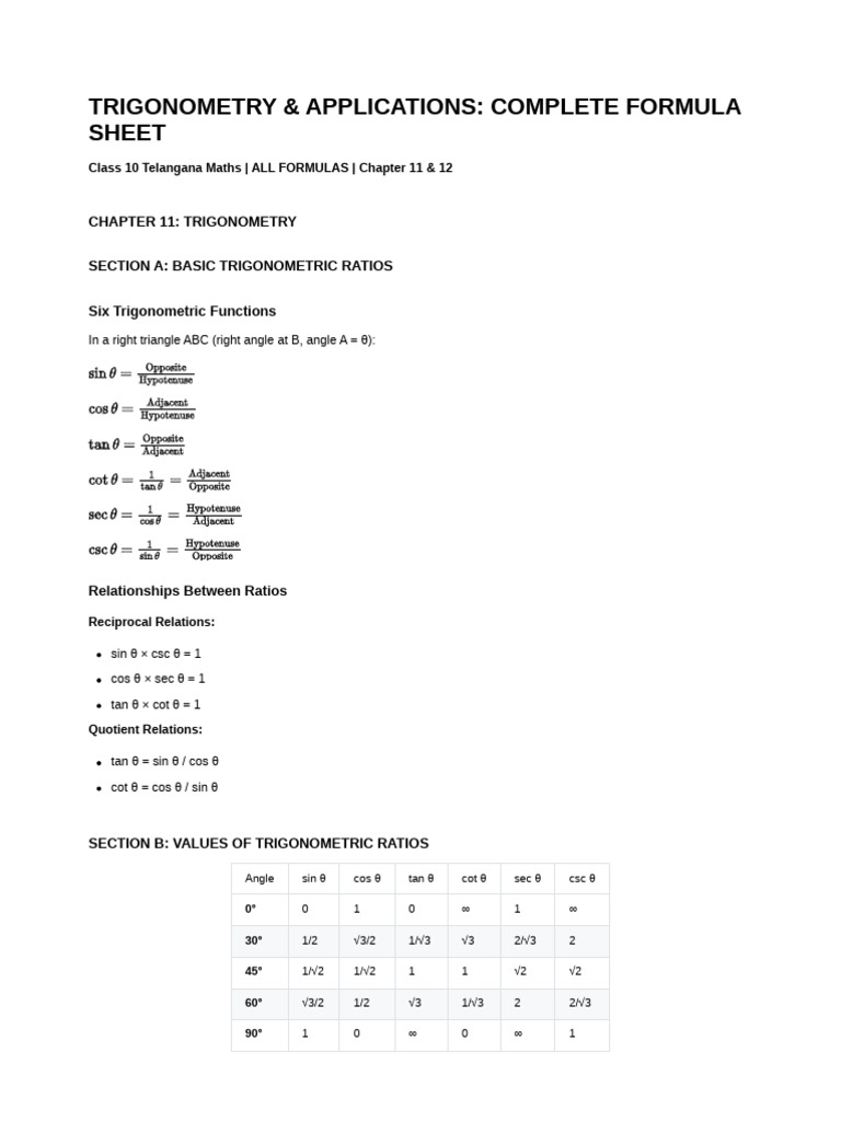 Trigonometry Complete Formulas | PDF | Trigonometry | Euclidean Geometry