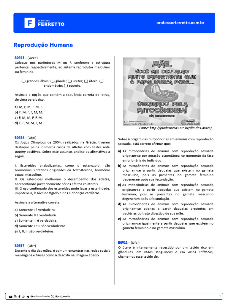 Questions Biologia Reproducao-Humana | PDF | Fertilização | Hormônio ...