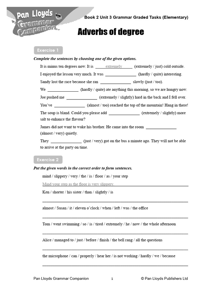 PLGC Bk2 Grammar Graded Tasks E U3 Adverbs of Degree | PDF
