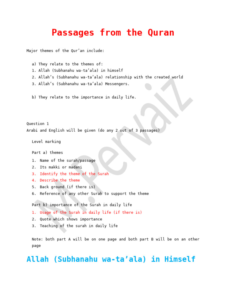 Notes Passages From The Quran | PDF | Prophets And Messengers In Islam ...