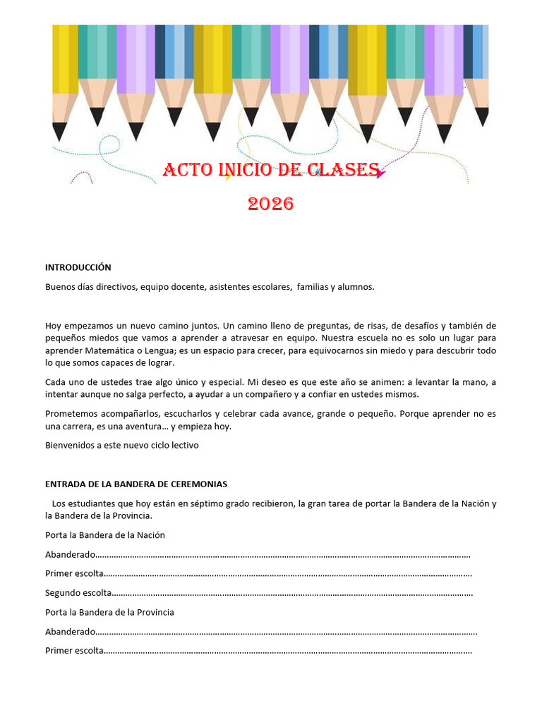 Acto Inicio de Clases - 2026 | PDF