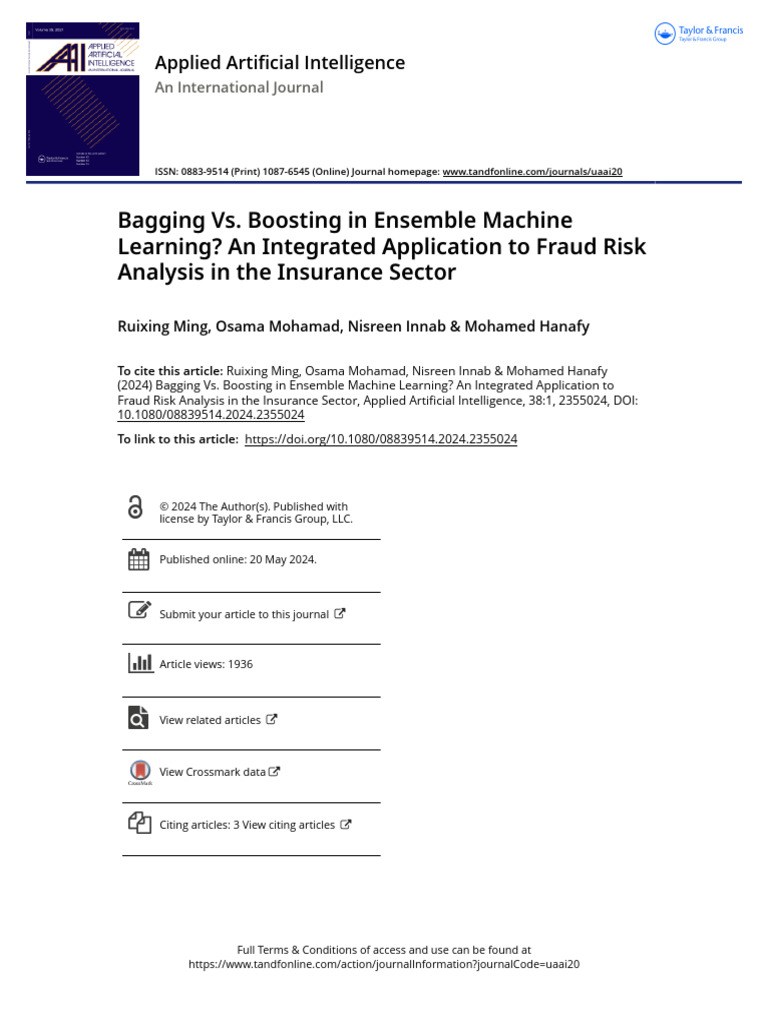 Bagging vs. Boosting in Ensemble Machine Learning An Integrated ...