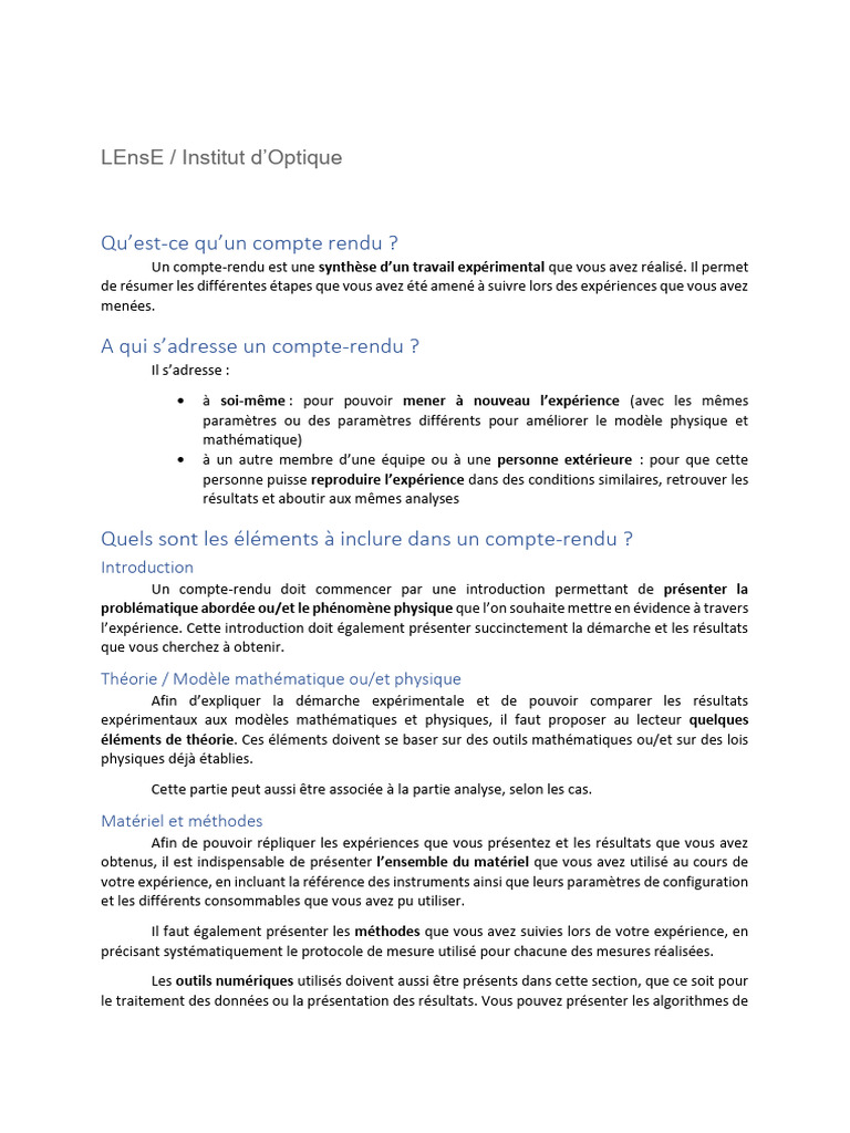 Rediger Un Compte Rendu | PDF | Expérience | Physique