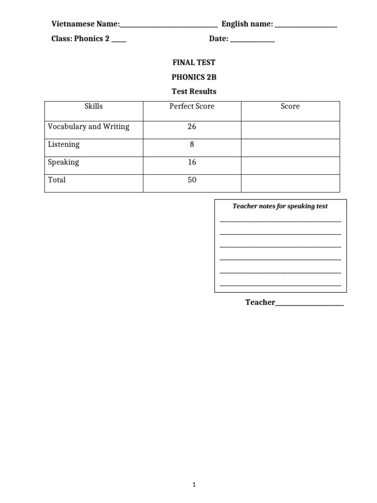 Phonics 2b_final Test (2) | PDF