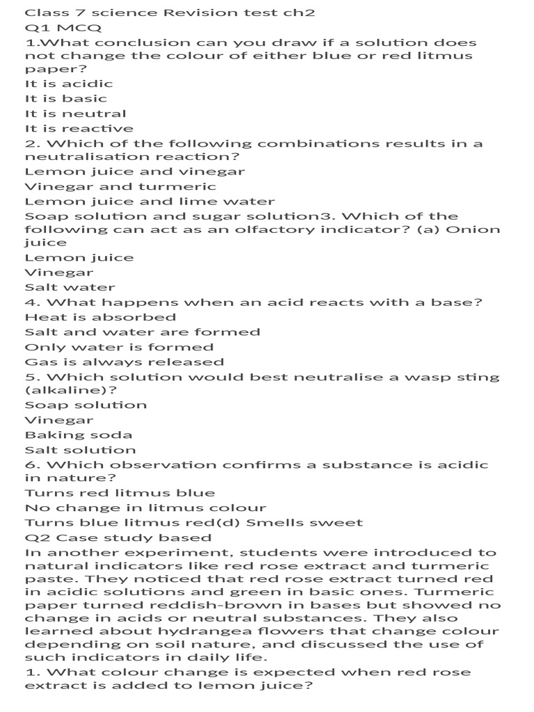 Class 7 Science Revision Test Ch2 | PDF | Chemistry