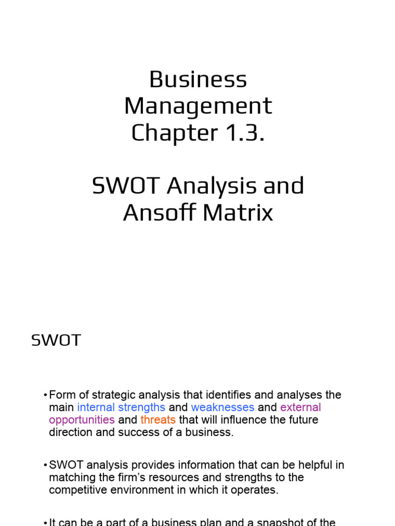 Chapter 1.3. SWOT & Ansoff | PDF | Swot Analysis | Economies