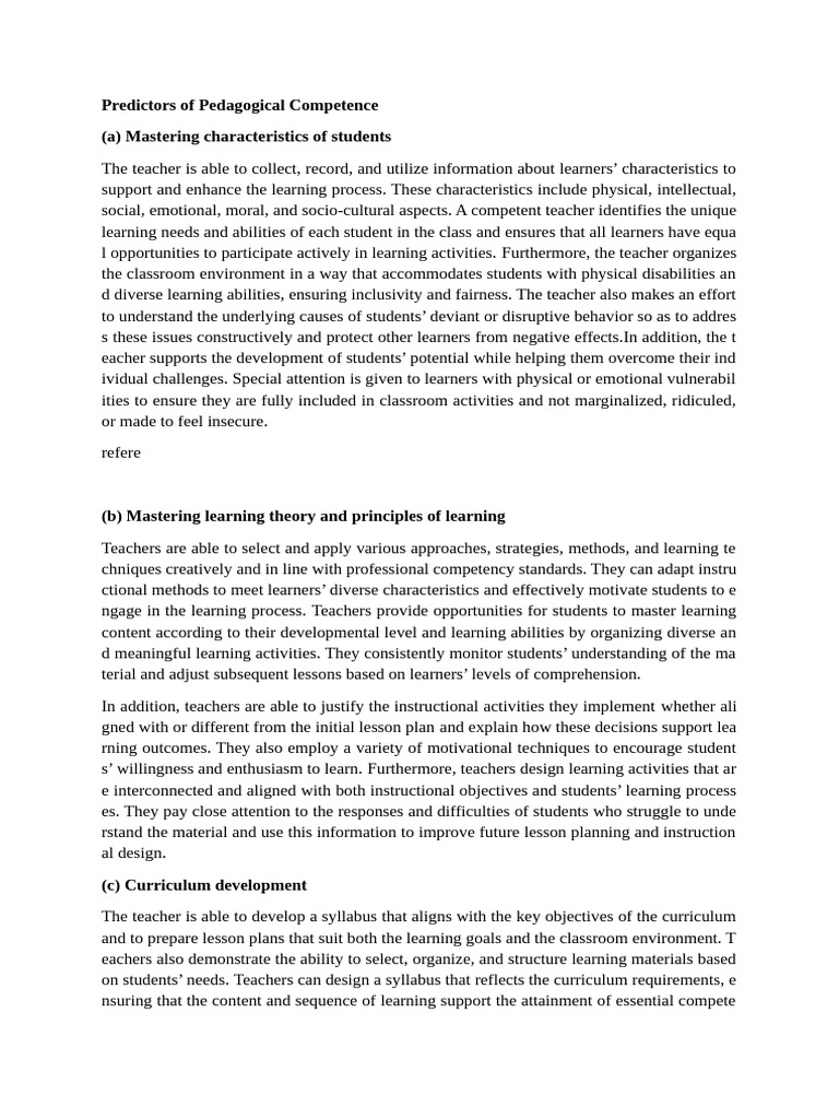 Predictors of Pedagogical Competence | PDF | Learning | Teachers