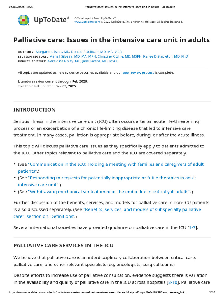 Palliative Care - Issues in The Intensive Care Unit in Adults ...